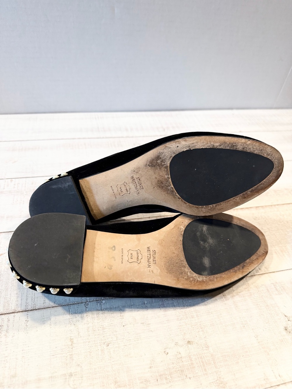 Stuart Weitzman Black Velvet Chicpearl Ballet Flats Size 8.5 Wedding Evening - Picture 11 of 12
